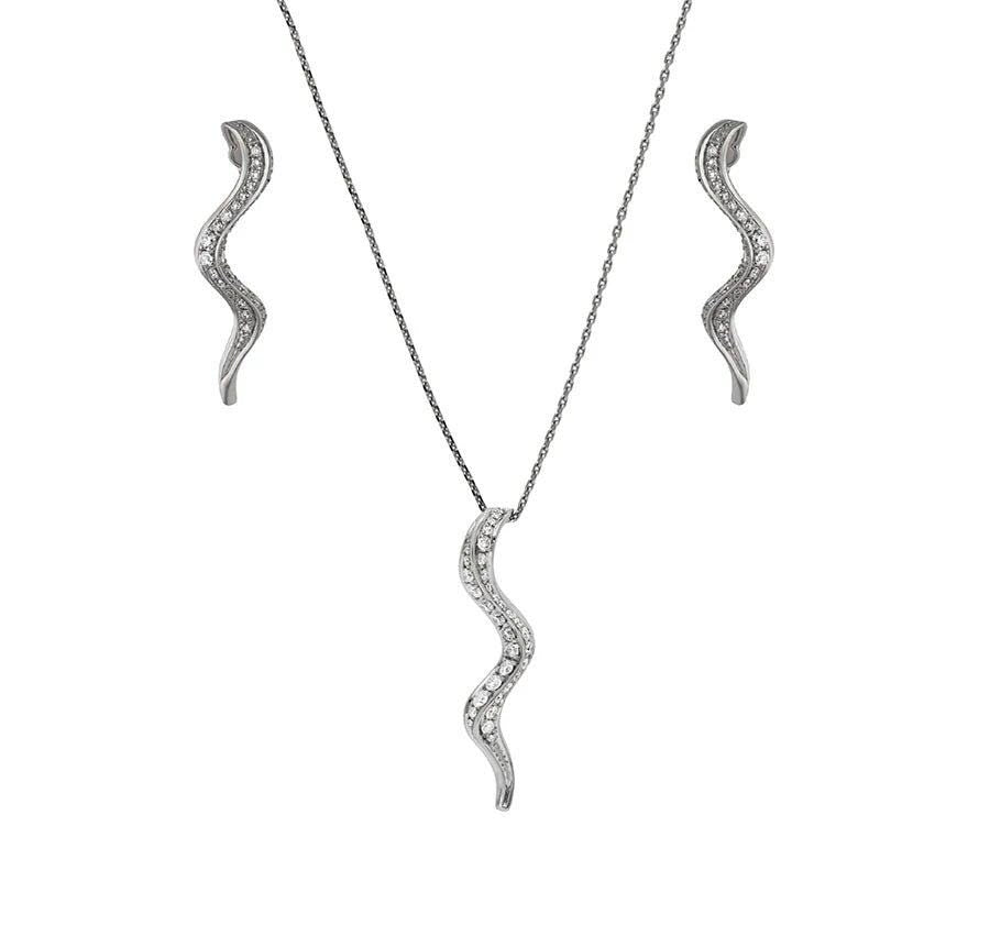 Dainty Serpent Round Natural Diamond White Gold Necklace Set